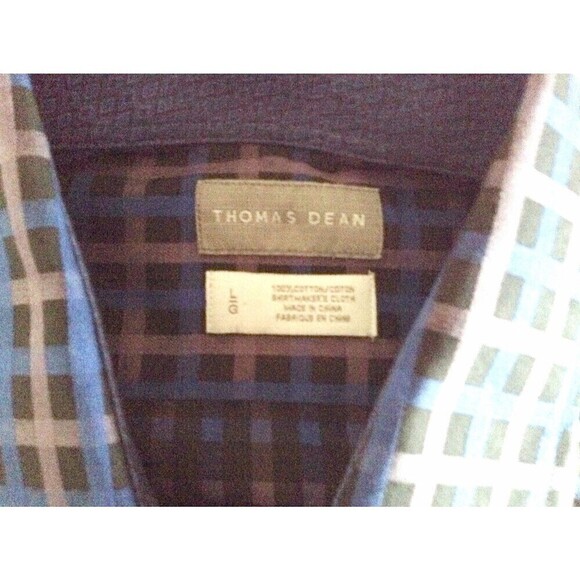 Thomas Dean Men's Shirt Large Contrast Flip Cuff Blue Black Blue Gray Check - Picture 4 of 4